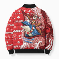 Wallis And Futuna Christmas Bomber Puffer Jacket Santa Riding Ocean Dolphin DT05 - Polynesian Pride