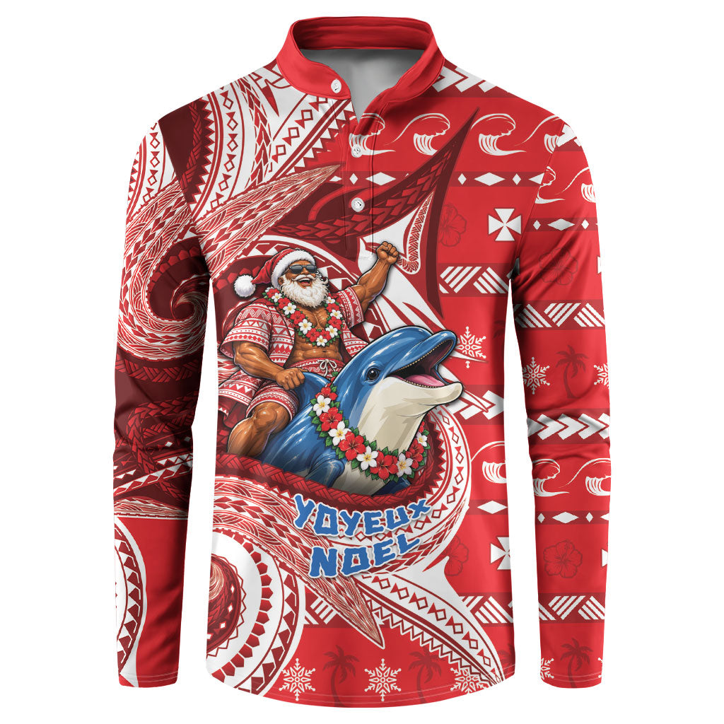 Wallis And Futuna Christmas Button Sweatshirt Santa Riding Ocean Dolphin DT05 Red - Polynesian Pride