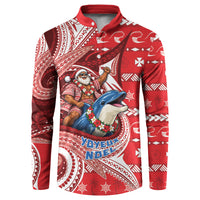 Wallis And Futuna Christmas Button Sweatshirt Santa Riding Ocean Dolphin DT05 Red - Polynesian Pride