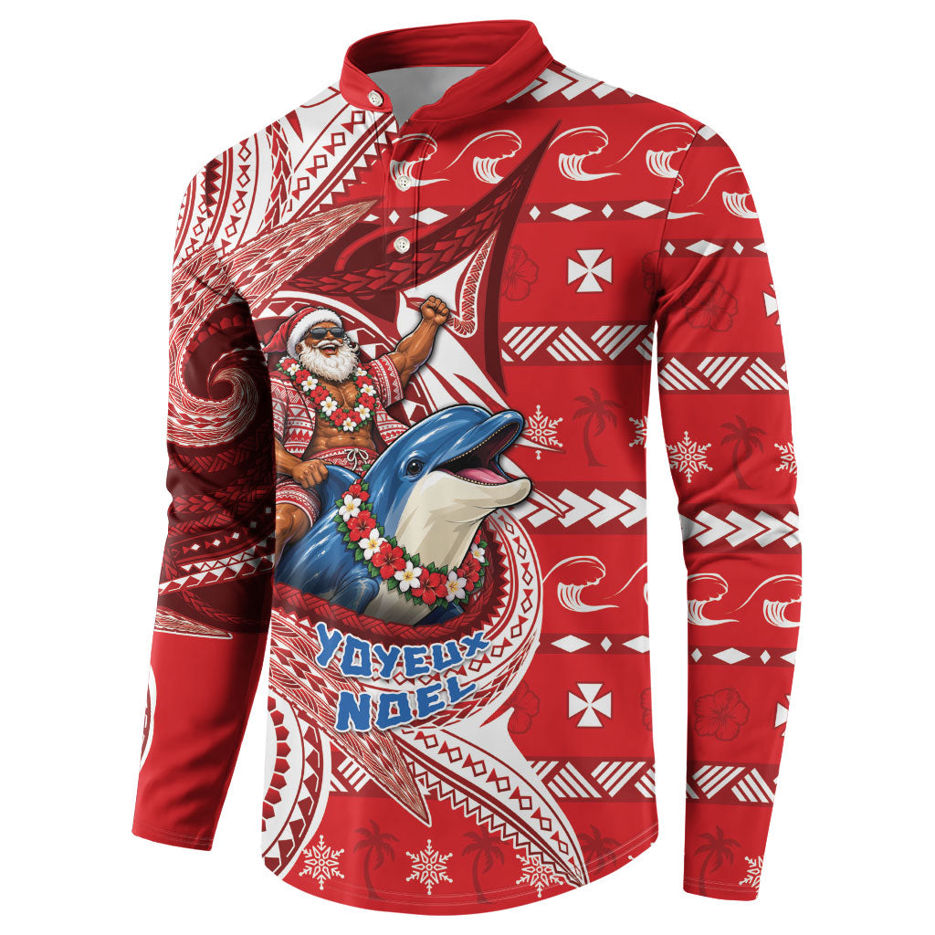 Wallis And Futuna Christmas Button Sweatshirt Santa Riding Ocean Dolphin DT05 - Polynesian Pride
