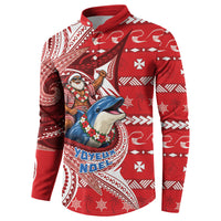 Wallis And Futuna Christmas Button Sweatshirt Santa Riding Ocean Dolphin DT05 - Polynesian Pride
