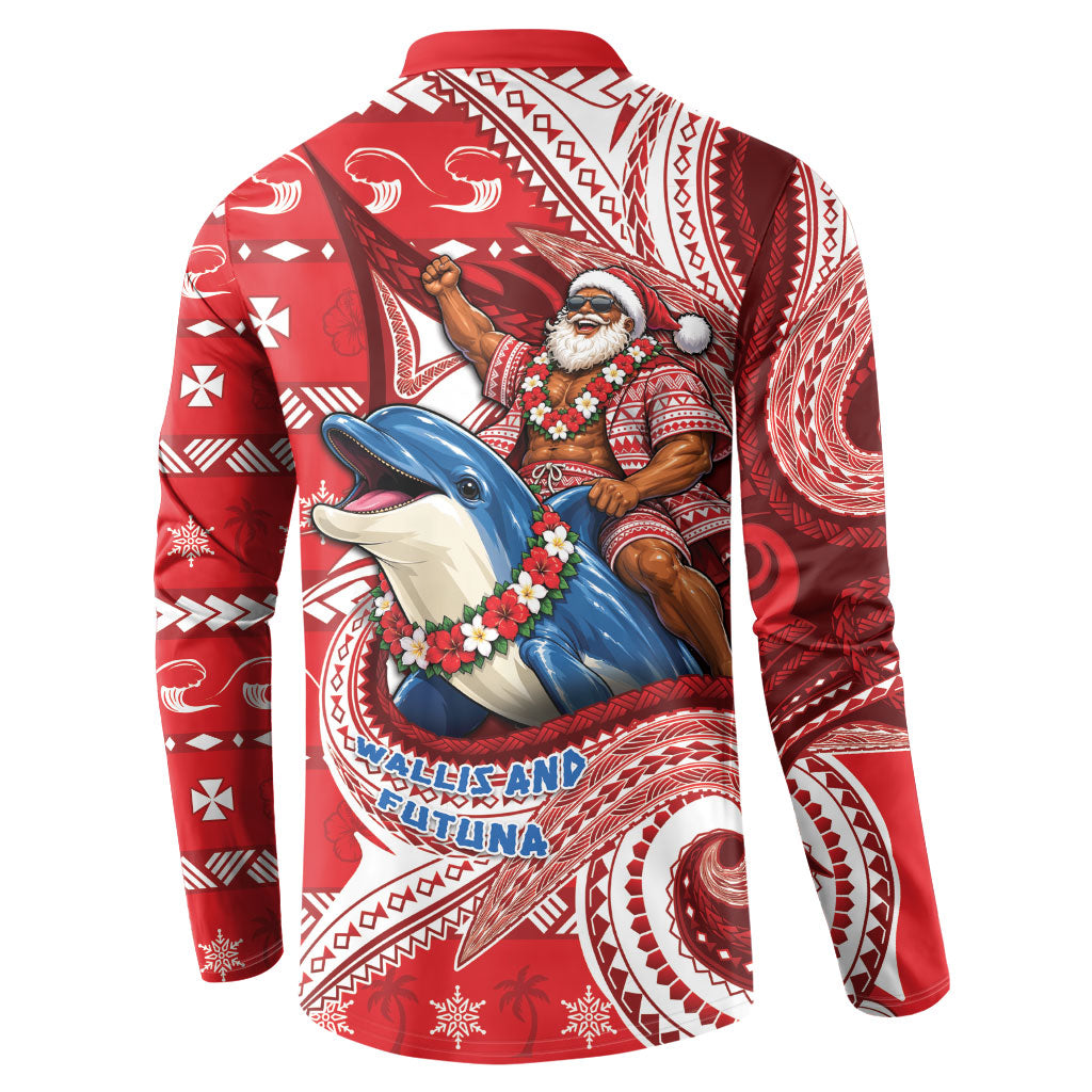 Wallis And Futuna Christmas Button Sweatshirt Santa Riding Ocean Dolphin DT05 - Polynesian Pride