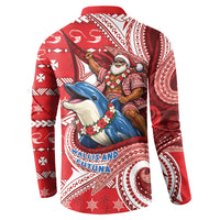 Wallis And Futuna Christmas Button Sweatshirt Santa Riding Ocean Dolphin DT05 - Polynesian Pride