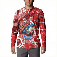 Wallis And Futuna Christmas Button Sweatshirt Santa Riding Ocean Dolphin DT05 - Polynesian Pride