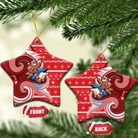 Wallis And Futuna Christmas Ceramic Ornament Santa Riding Ocean Dolphin DT05 Star Red - Polynesian Pride
