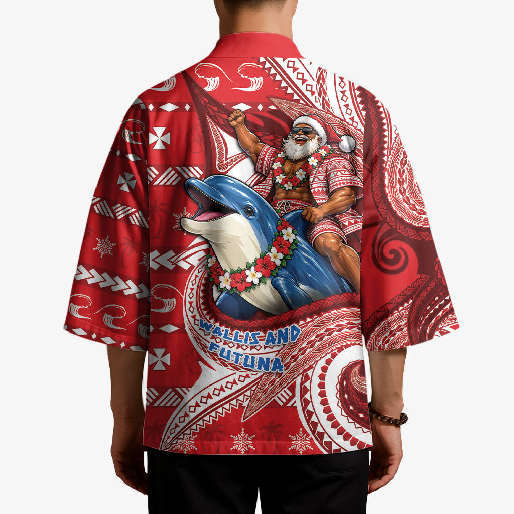 Wallis And Futuna Christmas Kimono Santa Riding Ocean Dolphin DT05 - Polynesian Pride