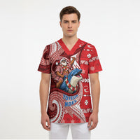 Wallis And Futuna Christmas Scrub Top Santa Riding Ocean Dolphin DT05 - Polynesian Pride