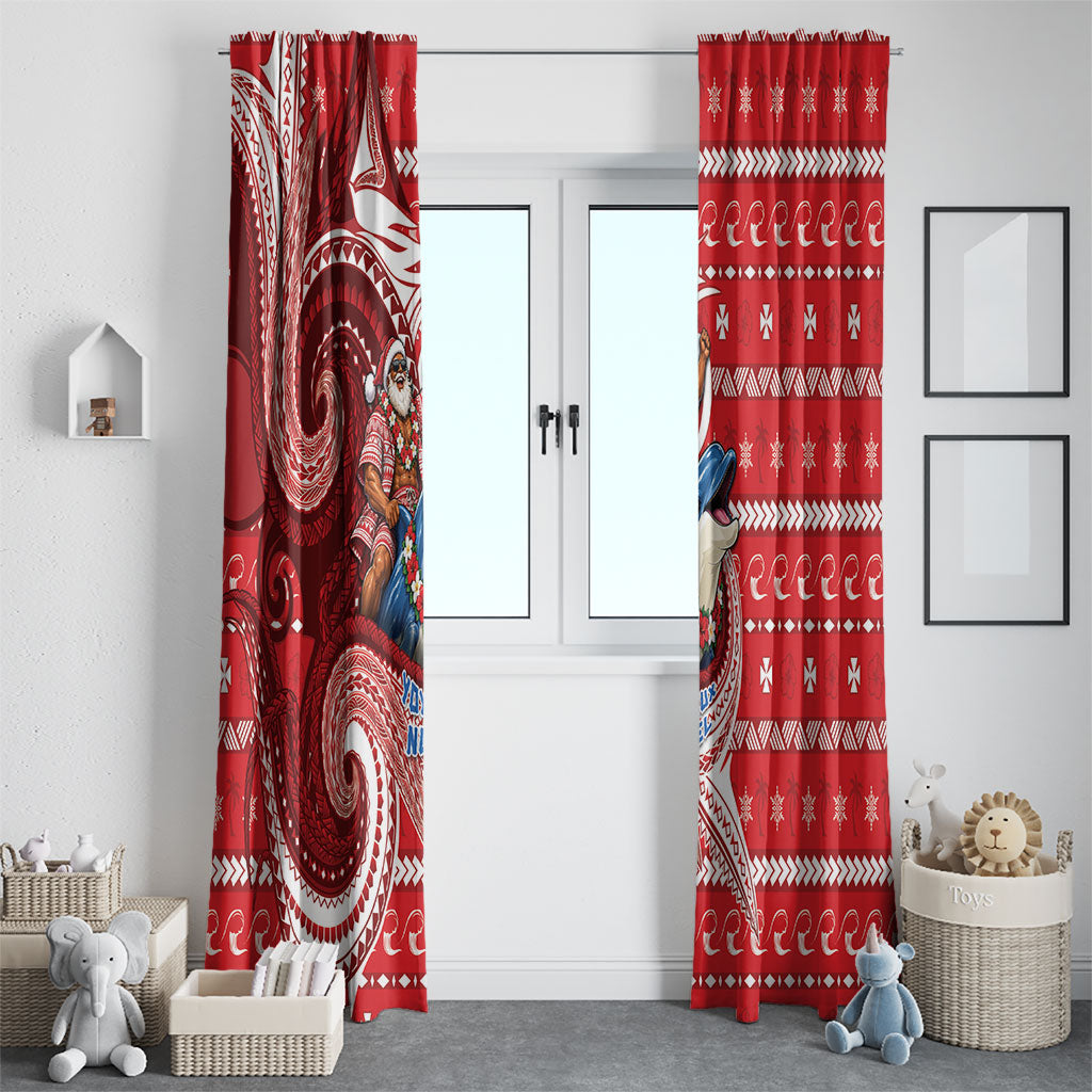 Wallis And Futuna Christmas Window Curtain Santa Riding Ocean Dolphin DT05 - Polynesian Pride