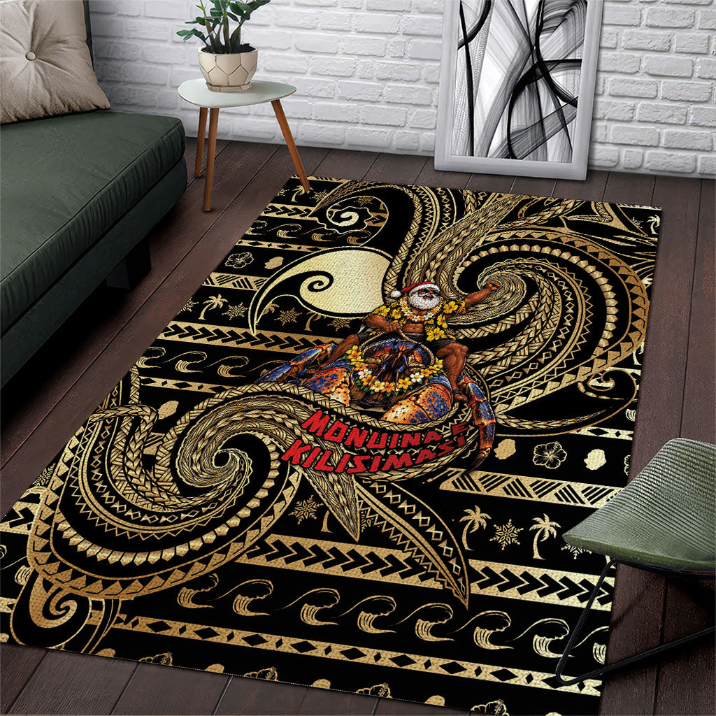 Niue Christmas Area Rug Santa Riding Coconut Crab DT05 Gold - Polynesian Pride