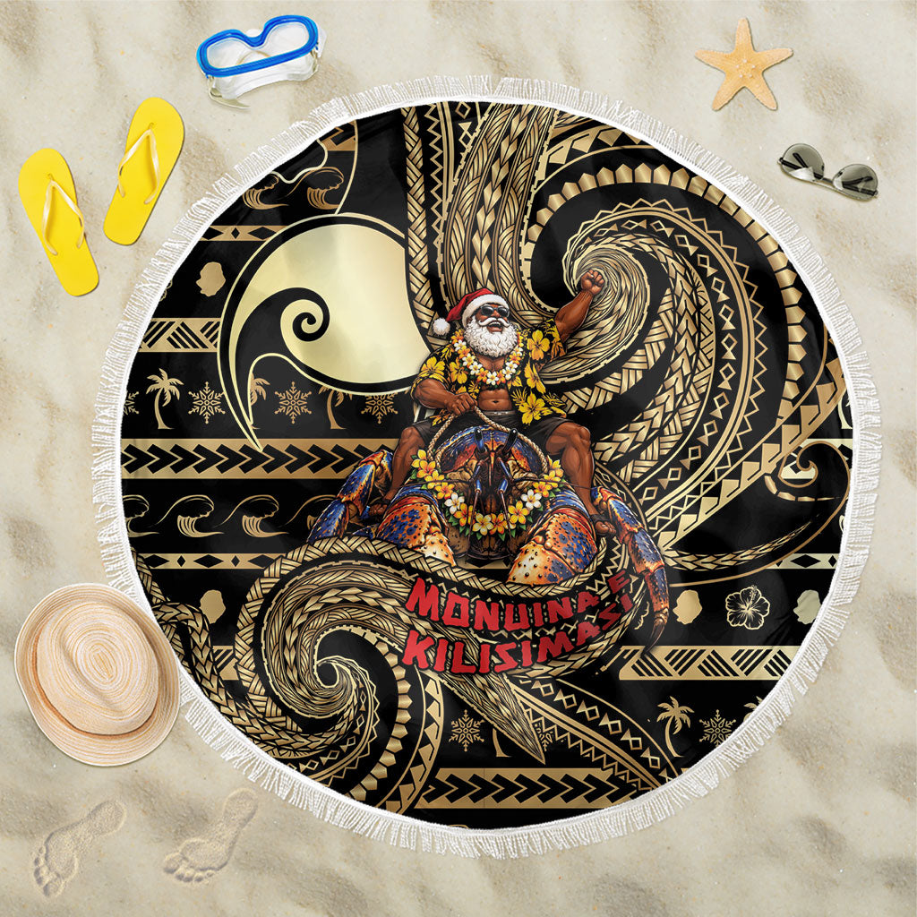 Niue Christmas Beach Blanket Santa Riding Coconut Crab DT05 One Size 150cm Gold - Polynesian Pride