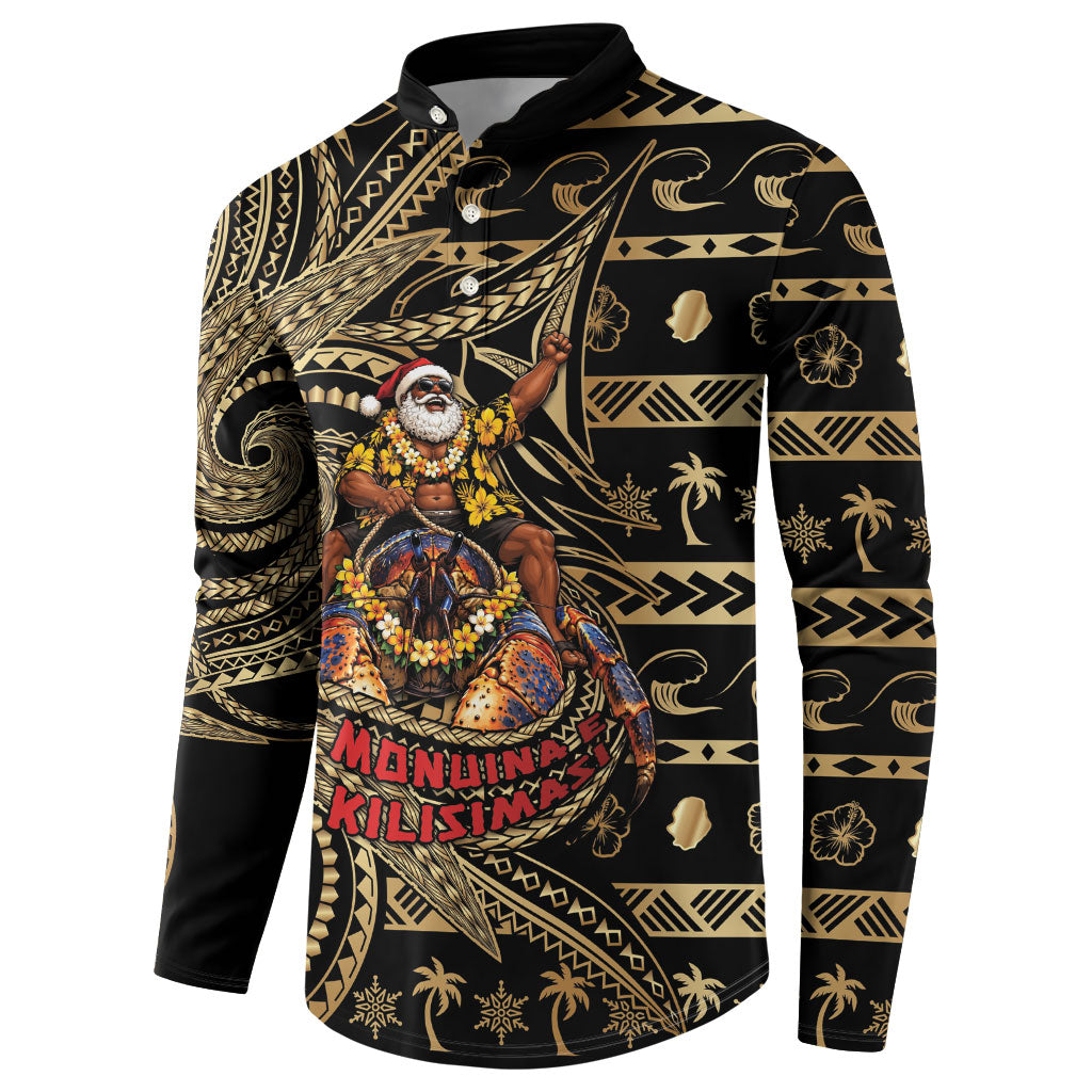 Niue Christmas Button Sweatshirt Santa Riding Coconut Crab