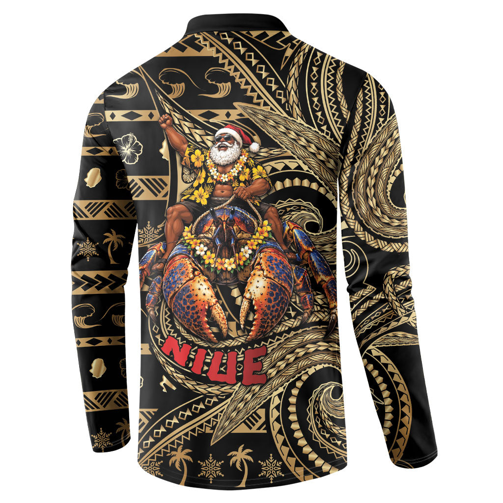 Niue Christmas Button Sweatshirt Santa Riding Coconut Crab