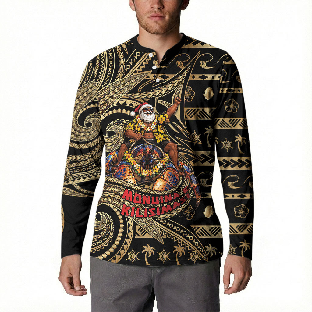 Niue Christmas Button Sweatshirt Santa Riding Coconut Crab