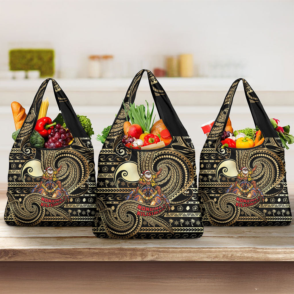 Niue Christmas Grocery Bag Santa Riding Coconut Crab DT05 3-pack One Size Gold - Polynesian Pride