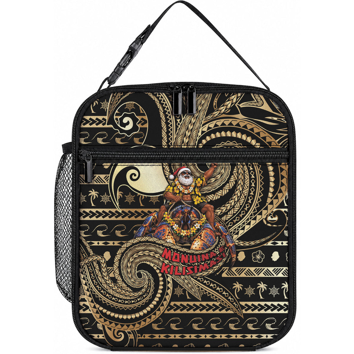 Niue Christmas Lunch Bag Santa Riding Coconut Crab DT05 10.2 × 8.3 × 4.3 inch Gold - Polynesian Pride