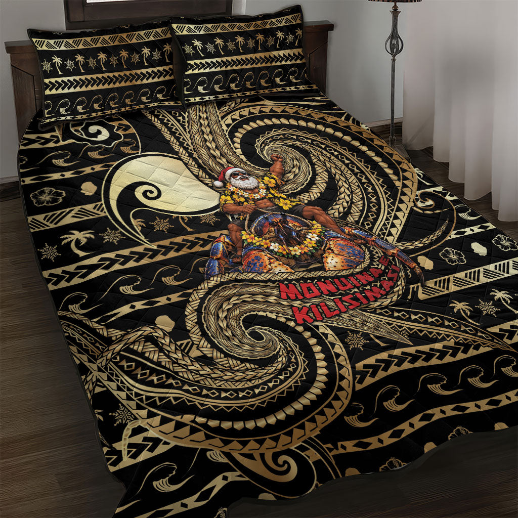 Niue Christmas Quilt Bed Set Santa Riding Coconut Crab DT05 Gold - Polynesian Pride