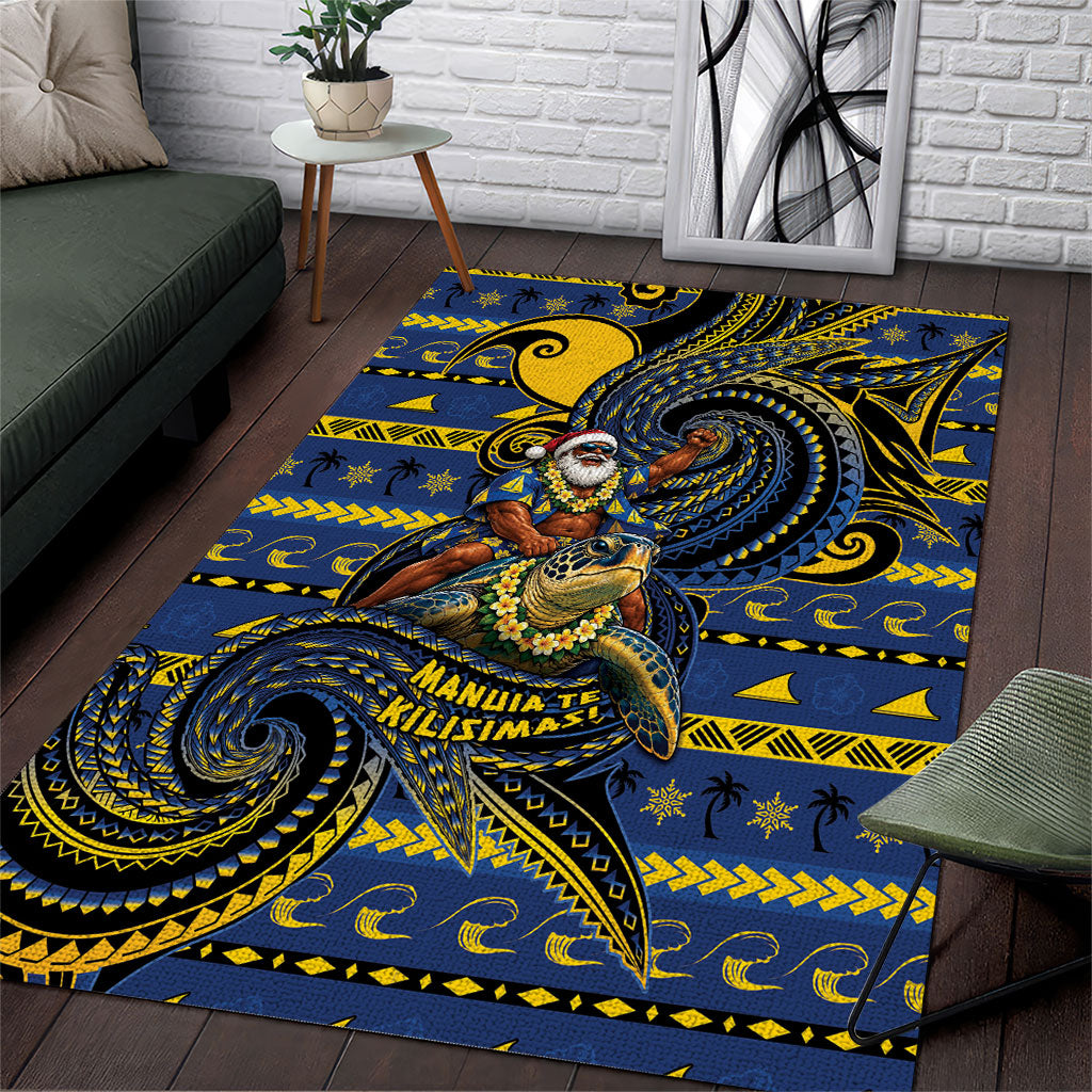 Tokelau Christmas Area Rug Santa Riding Sea Turtle DT05 Navy - Polynesian Pride
