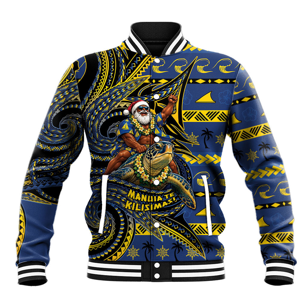 Tokelau Christmas Baseball Jacket Santa Riding Sea Turtle DT05 Unisex Navy - Polynesian Pride