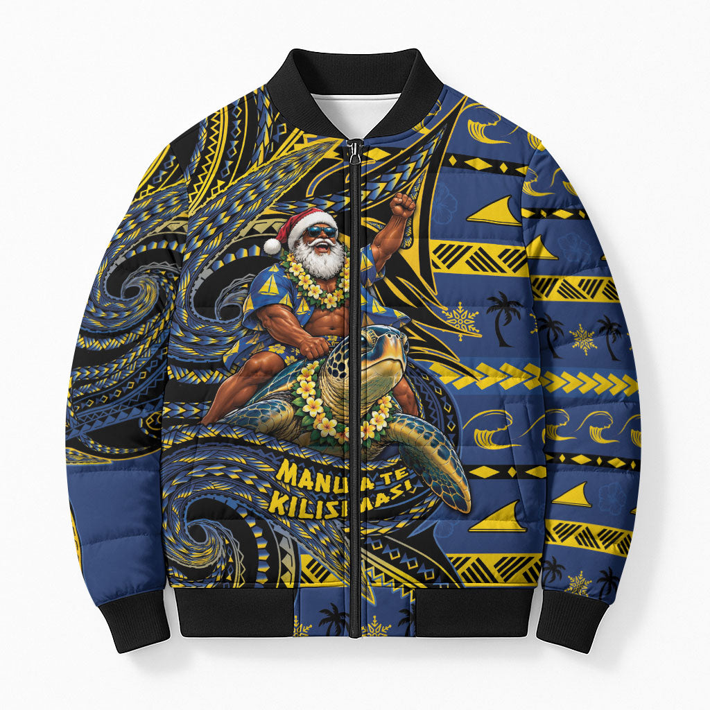 Tokelau Christmas Bomber Puffer Jacket Santa Riding Sea Turtle DT05 Unisex Navy - Polynesian Pride