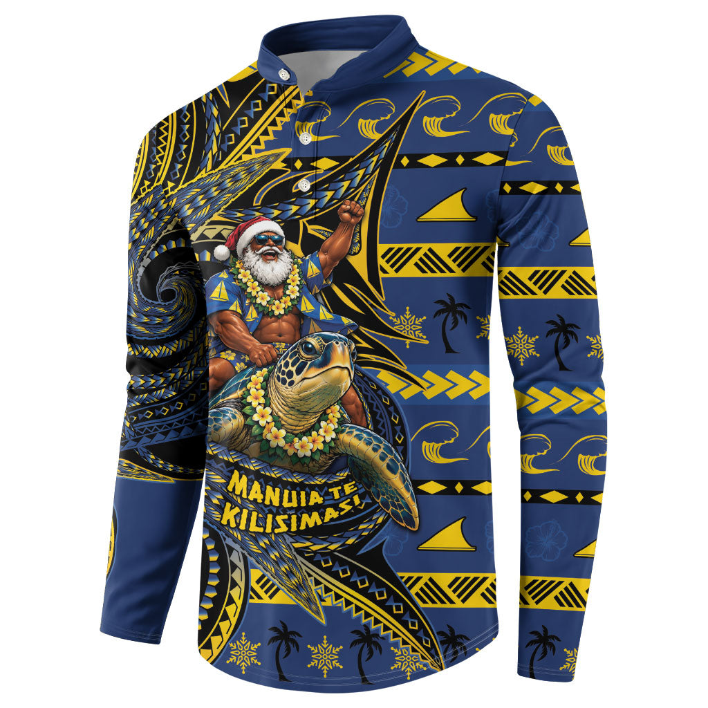 Tokelau Christmas Button Sweatshirt Santa Riding Sea Turtle DT05 - Polynesian Pride