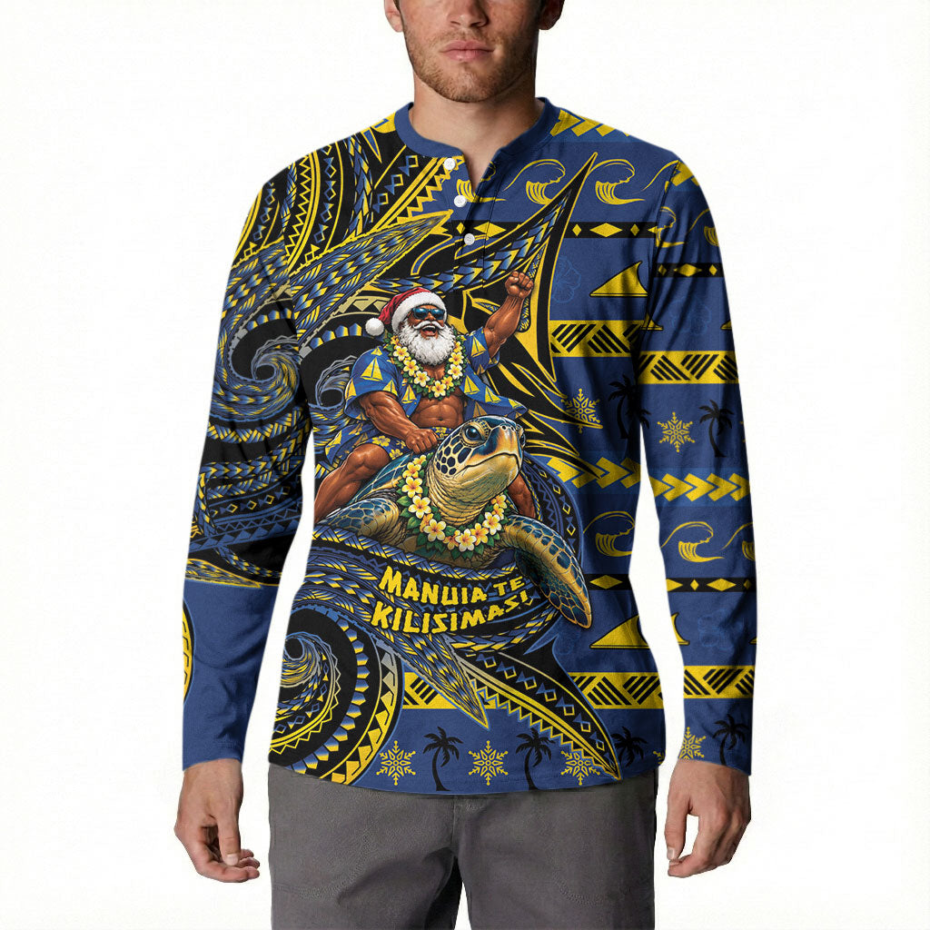 Tokelau Christmas Button Sweatshirt Santa Riding Sea Turtle DT05 - Polynesian Pride