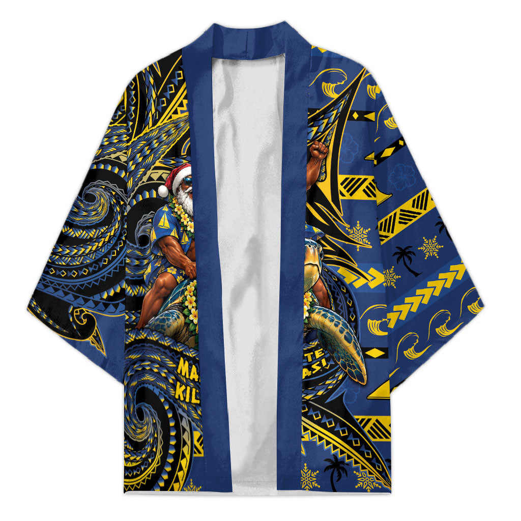 Tokelau Christmas Kimono Santa Riding Sea Turtle DT05 Unisex Navy - Polynesian Pride