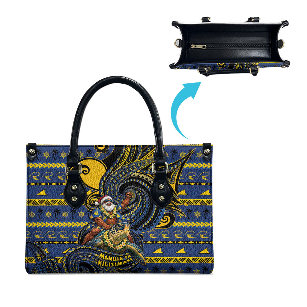 Tokelau Christmas Leather Bag Santa Riding Sea Turtle DT05 - Polynesian Pride