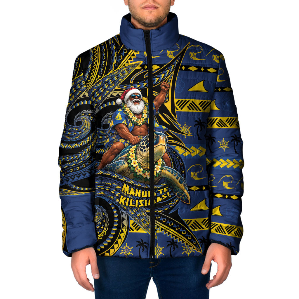 Tokelau Christmas Padded Jacket Santa Riding Sea Turtle DT05 Men Navy - Polynesian Pride