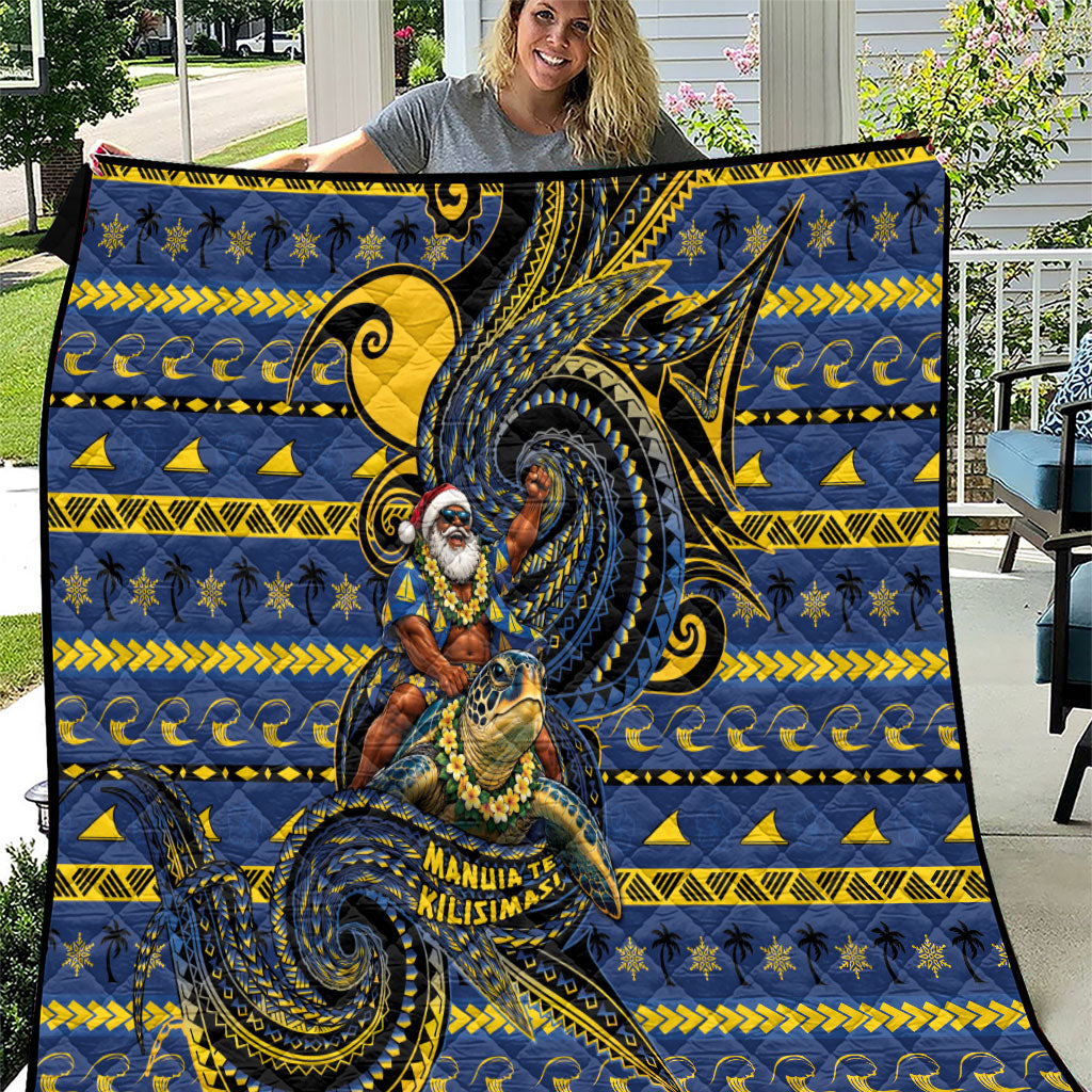 Tokelau Christmas Quilt Santa Riding Sea Turtle DT05 Navy - Polynesian Pride