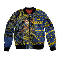 Tokelau Christmas Sleeve Zip Bomber Jacket Santa Riding Sea Turtle DT05 Unisex Navy - Polynesian Pride