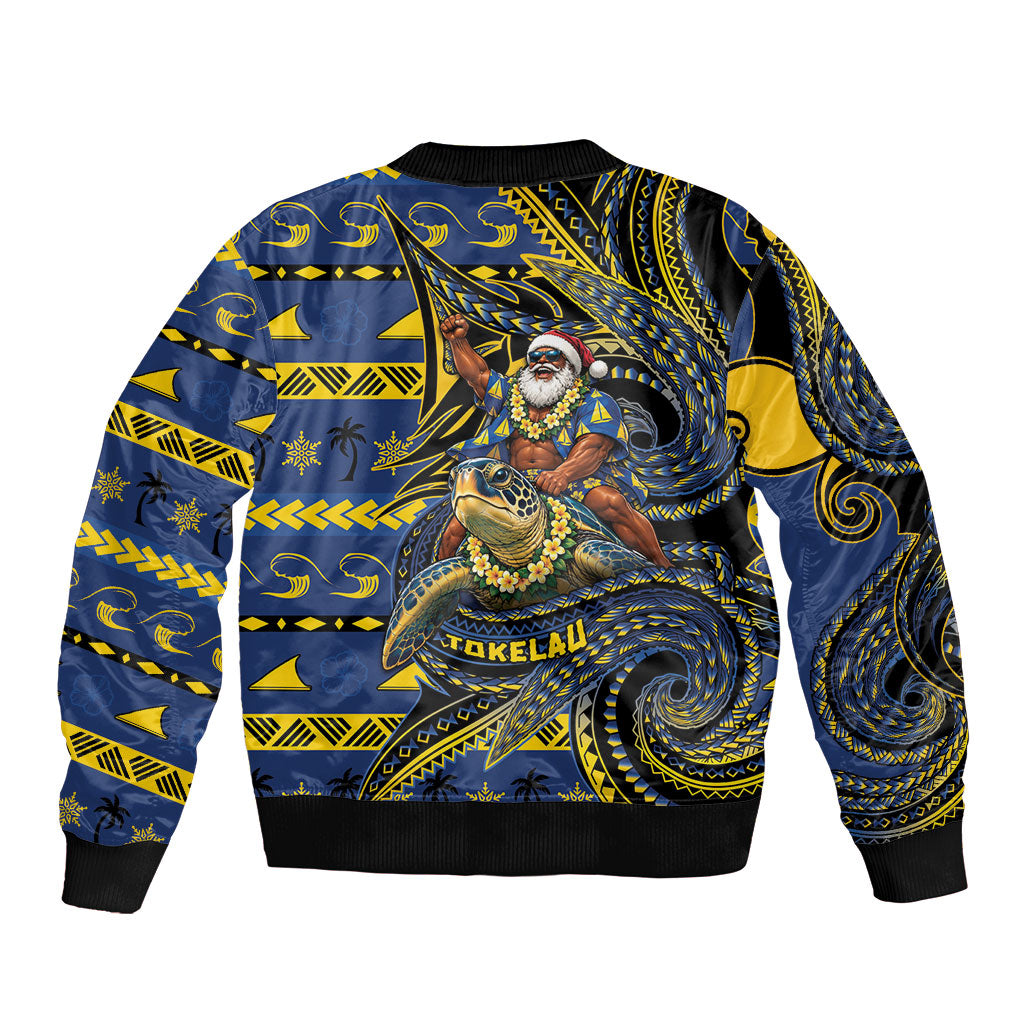 Tokelau Christmas Sleeve Zip Bomber Jacket Santa Riding Sea Turtle DT05 - Polynesian Pride