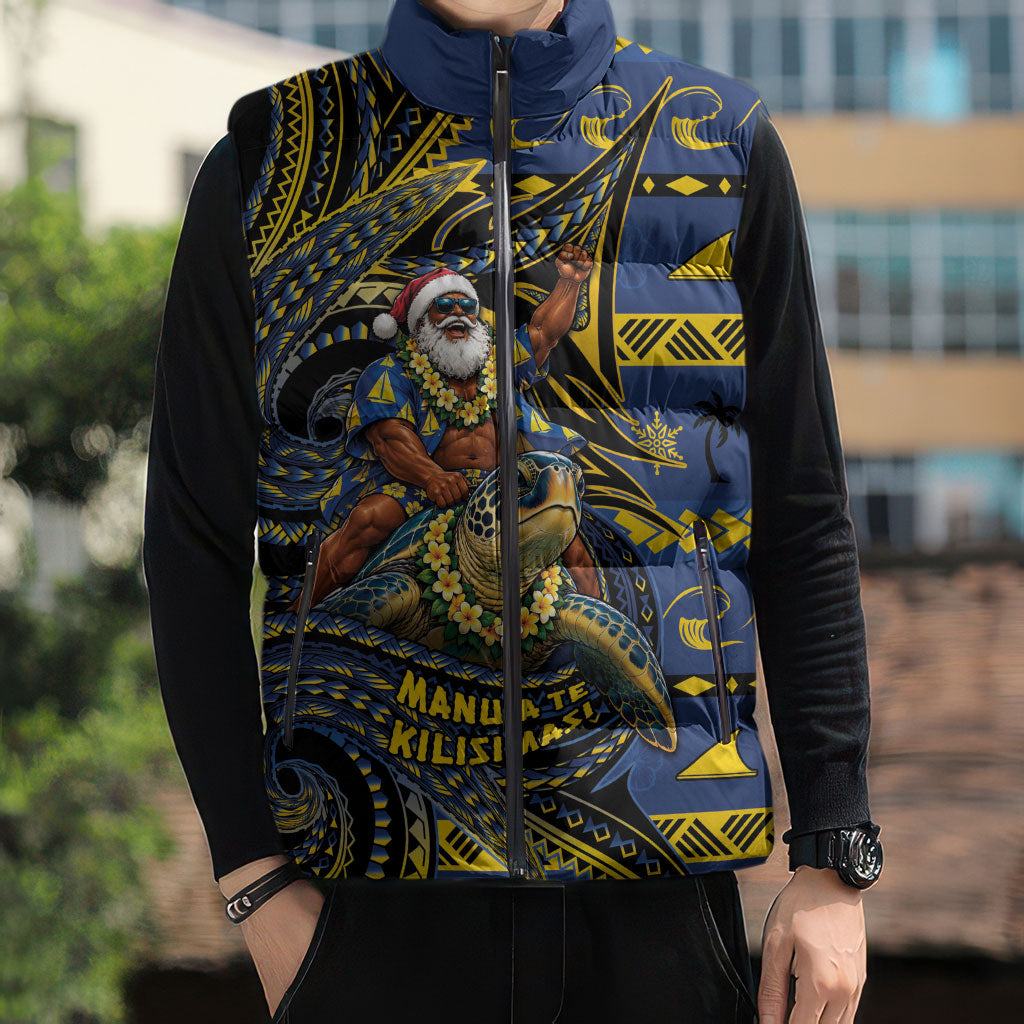 Tokelau Christmas Sleeveless Puffer Jacket Santa Riding Sea Turtle DT05 - Polynesian Pride