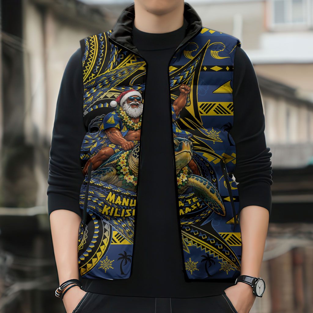 Tokelau Christmas Sleeveless Puffer Jacket Santa Riding Sea Turtle DT05 - Polynesian Pride