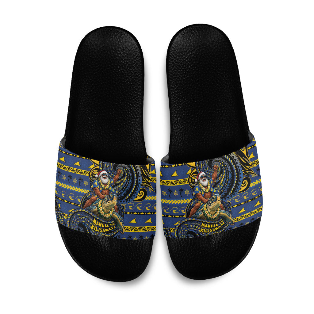 Tokelau Christmas Slide Sandals Santa Riding Sea Turtle DT05 Navy - Polynesian Pride