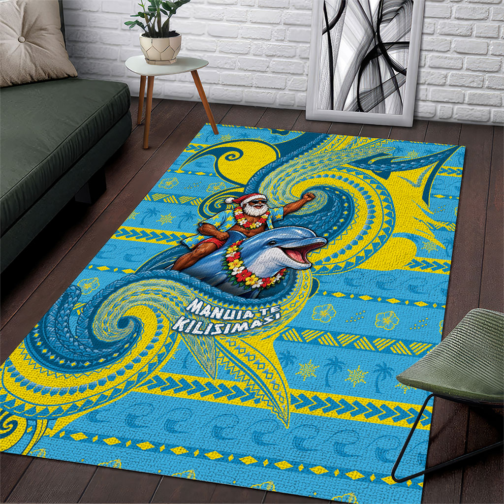 Tuvalu Christmas Area Rug Santa Riding Ocean Dolphin DT05 Blue - Polynesian Pride