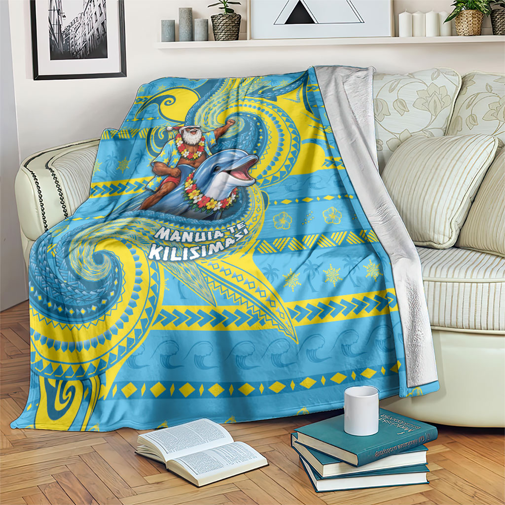 Tuvalu Christmas Blanket Santa Riding Ocean Dolphin DT05 Blue - Polynesian Pride