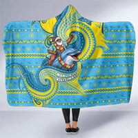 Tuvalu Christmas Hooded Blanket Santa Riding Ocean Dolphin DT05 One Size Blue - Polynesian Pride