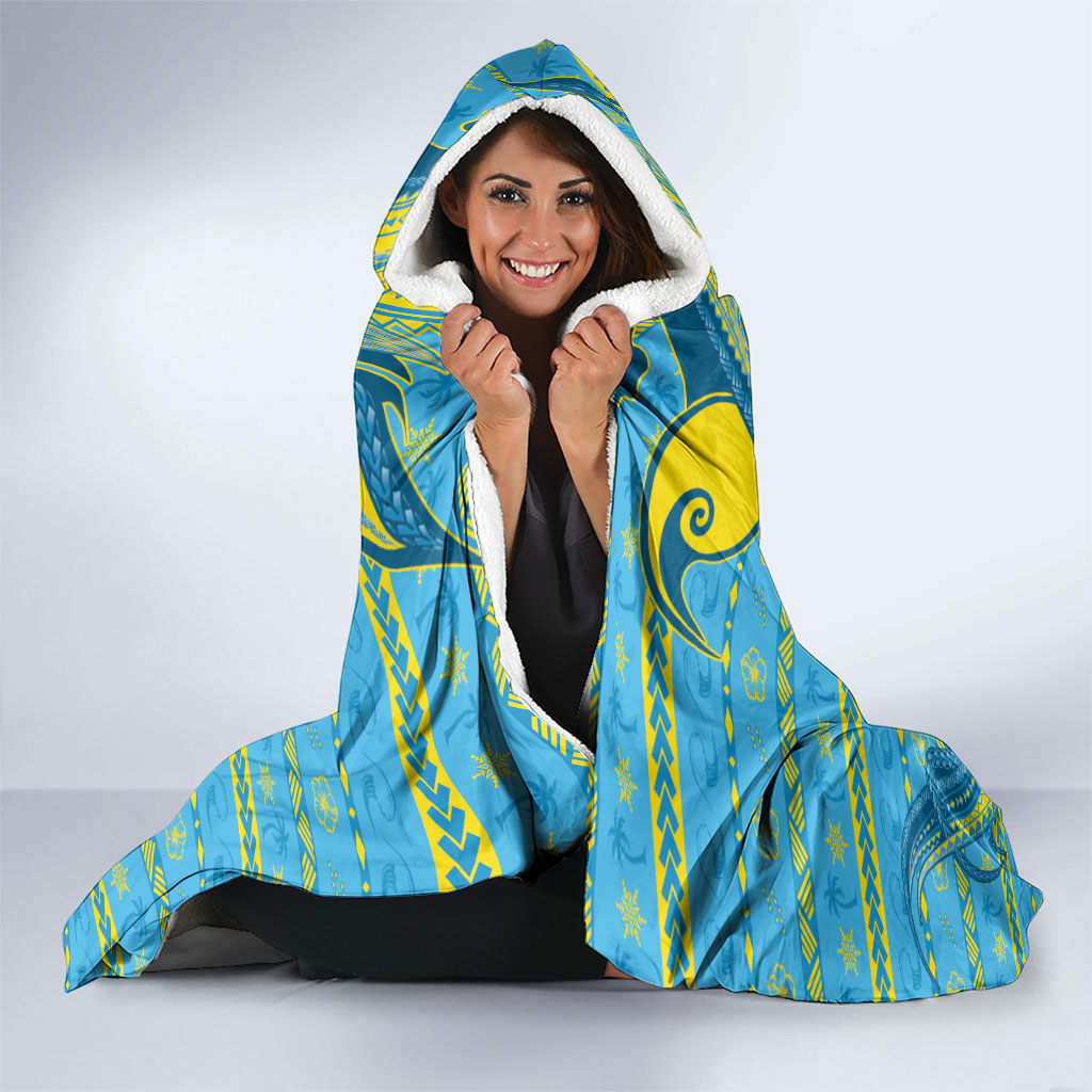 Tuvalu Christmas Hooded Blanket Santa Riding Ocean Dolphin DT05 - Polynesian Pride