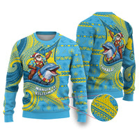 Tuvalu Christmas Ugly Christmas Sweater Santa Riding Ocean Dolphin DT05 Blue - Polynesian Pride