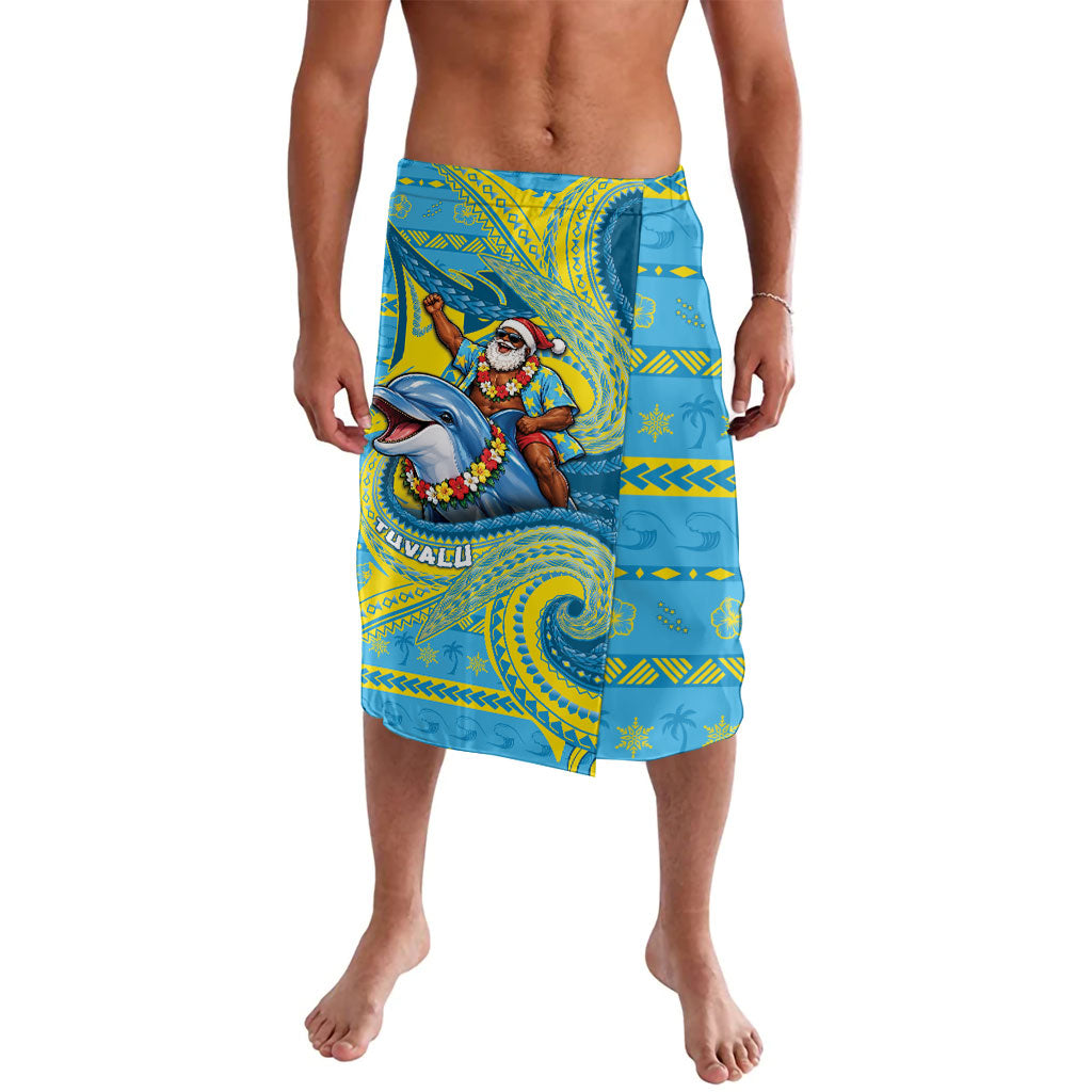 Tuvalu Christmas Lavalava Santa Riding Ocean Dolphin DT05 Blue - Polynesian Pride