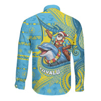 Tuvalu Christmas Long Sleeve Button Shirt Santa Riding Ocean Dolphin DT05 - Polynesian Pride