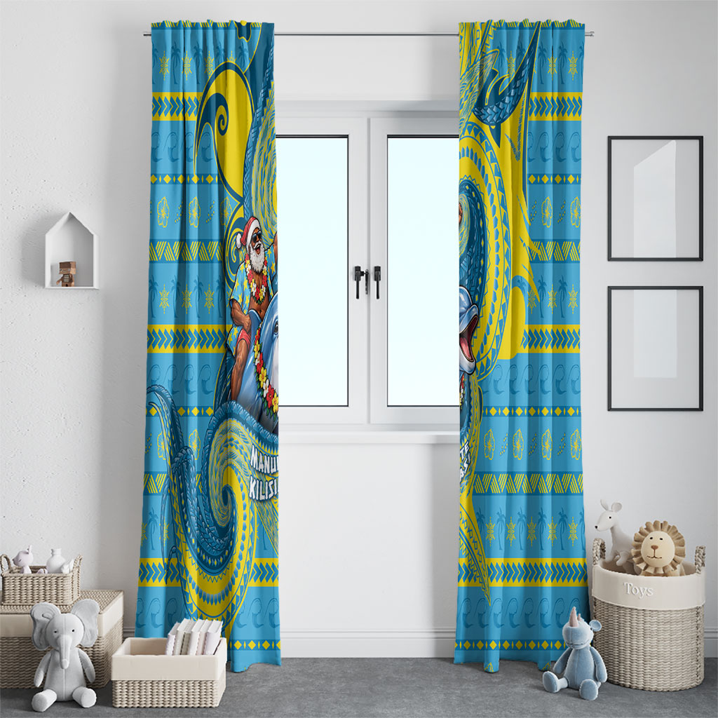 Tuvalu Christmas Window Curtain Santa Riding Ocean Dolphin DT05 - Polynesian Pride
