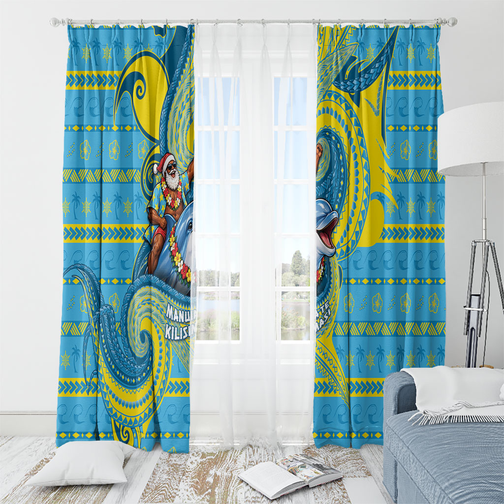 Tuvalu Christmas Window Curtain Santa Riding Ocean Dolphin DT05 - Polynesian Pride
