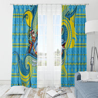 Tuvalu Christmas Window Curtain Santa Riding Ocean Dolphin DT05 - Polynesian Pride