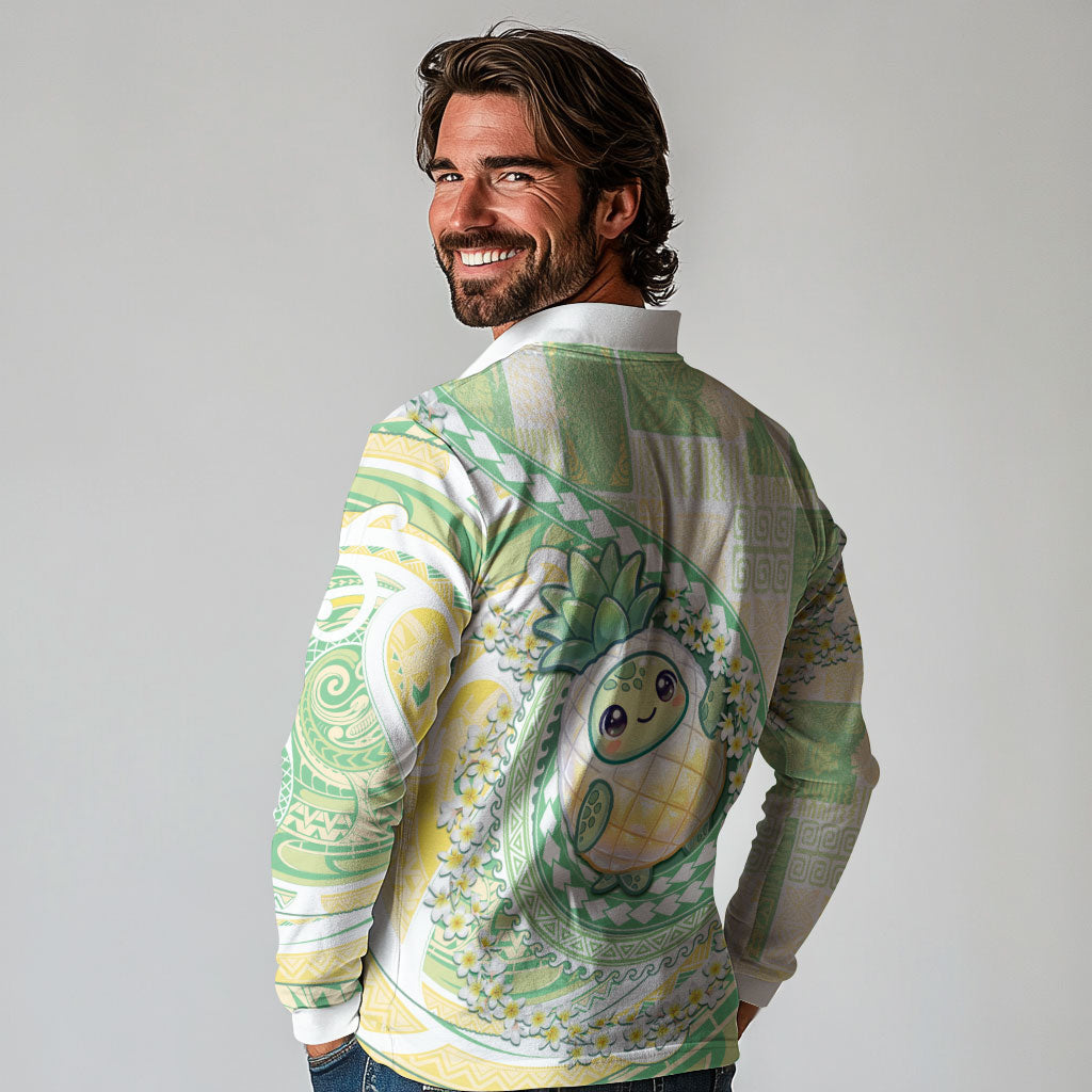 Hawaii Pineapple Long Sleeve Polo Shirt Cute Cosplay Turtle Plumeria Spiral DT05 - Polynesian Pride