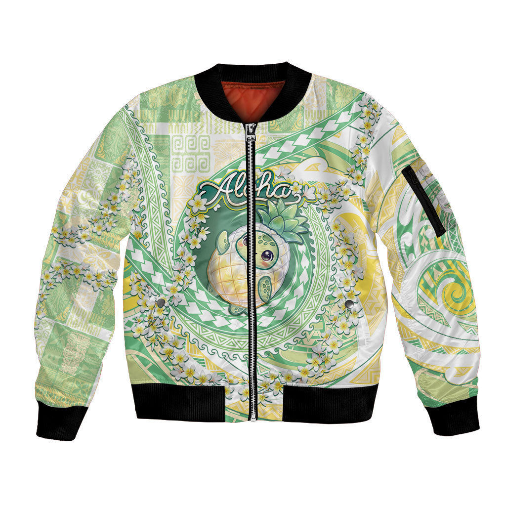Hawaii Pineapple Sleeve Zip Bomber Jacket Cute Cosplay Turtle Plumeria Spiral