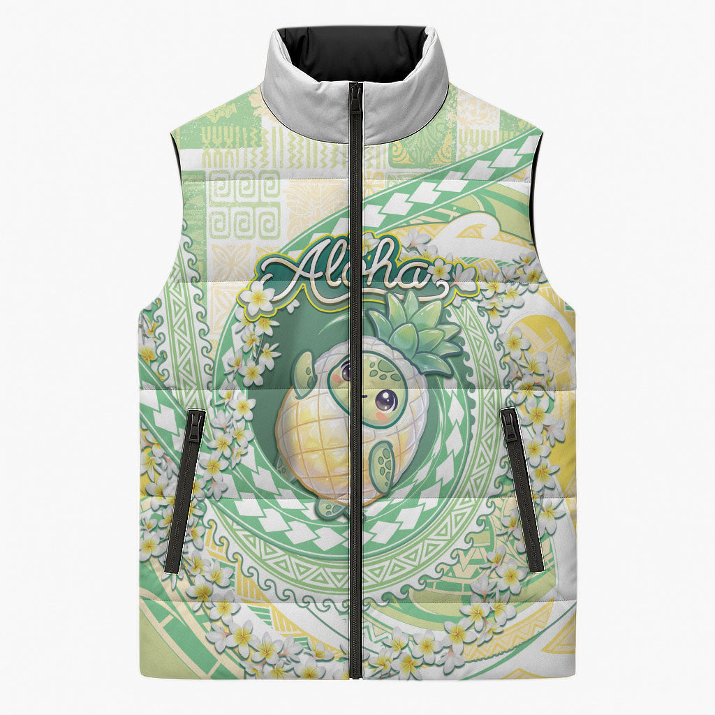 Hawaii Pineapple Sleeveless Puffer Jacket Cute Cosplay Turtle Plumeria Spiral DT05 Unisex Mint - Polynesian Pride