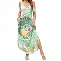 Hawaii Pineapple Summer Maxi Dress Cute Cosplay Turtle Plumeria Spiral DT05 Women Mint - Polynesian Pride