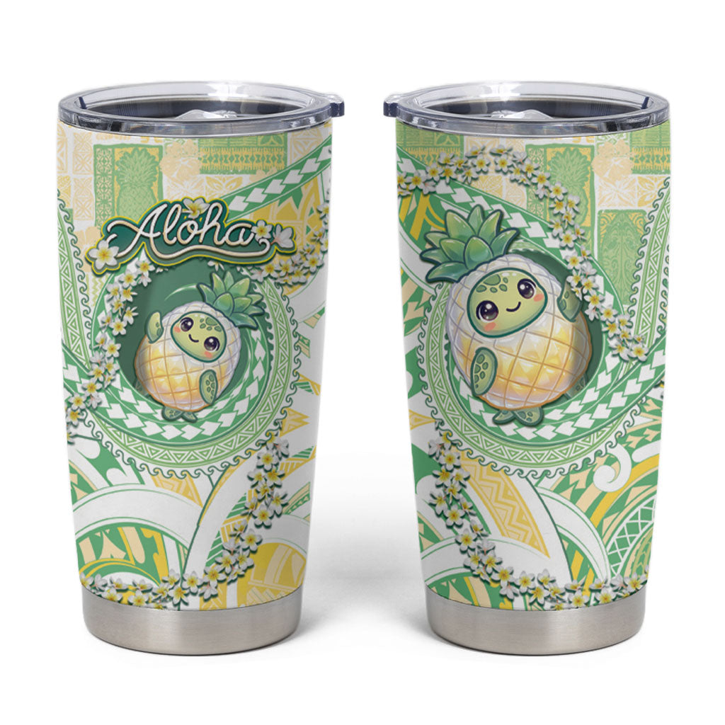 Hawaii Pineapple Tumbler Cup Cute Cosplay Turtle Plumeria Spiral DT05 Mint - Polynesian Pride