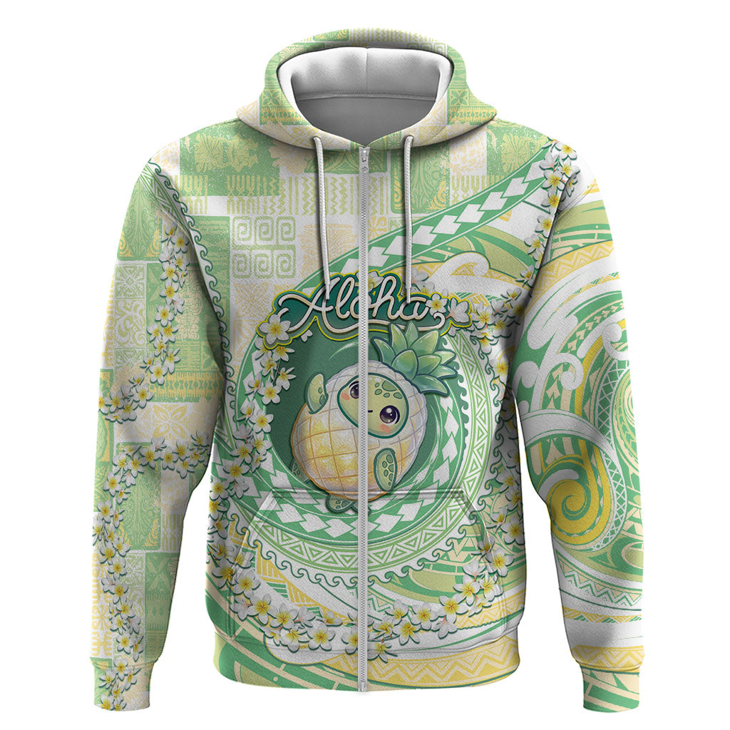Hawaii Pineapple Zip Hoodie Cute Cosplay Turtle Plumeria Spiral DT05 Zip Hoodie Mint - Polynesian Pride